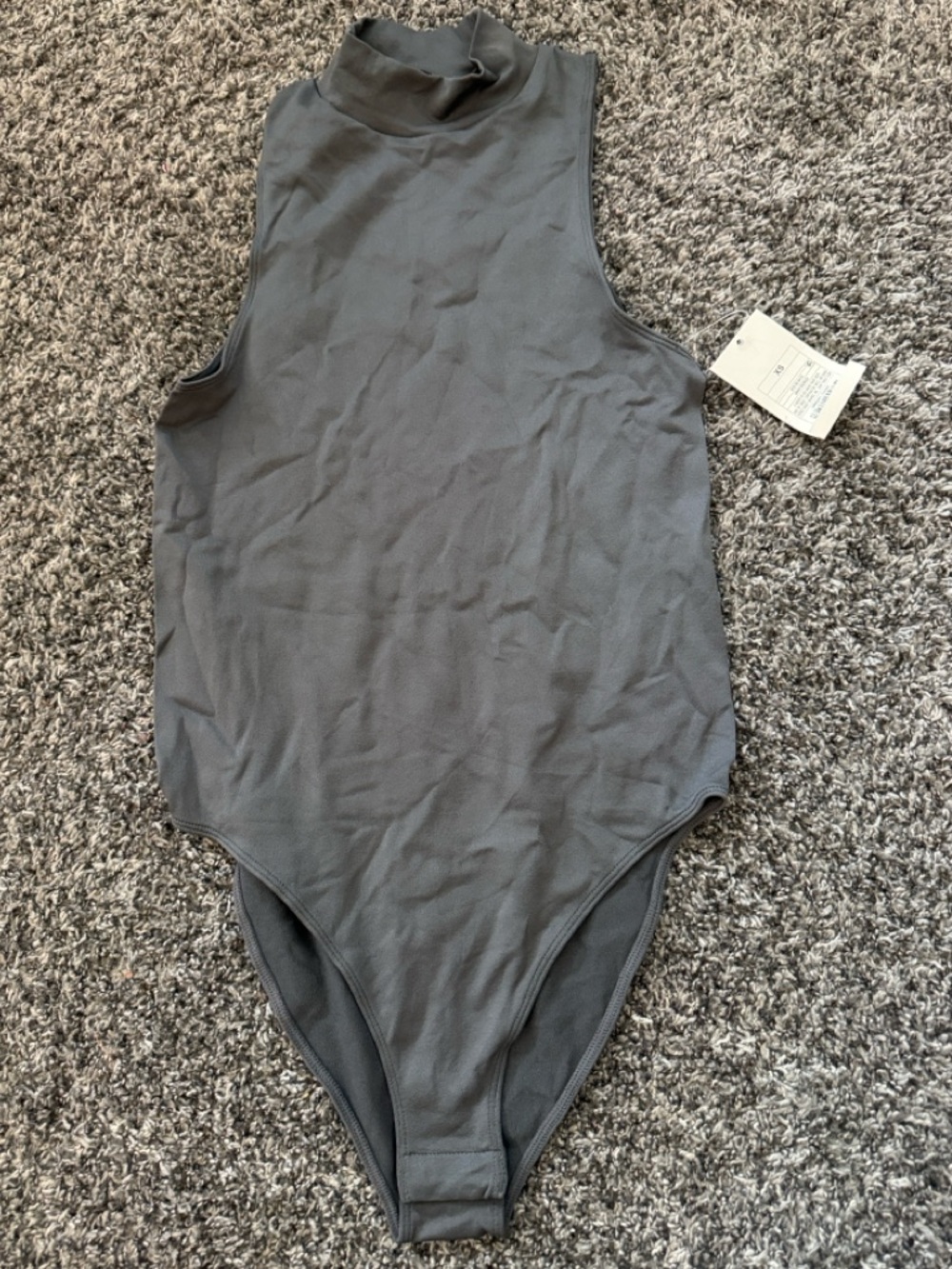 Sleeveless Mock Neck One-Piece in Charcoal Gray-XXS